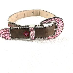 Blazin Roxx belt women 24 brown leather Pink rhinestone silver hardware